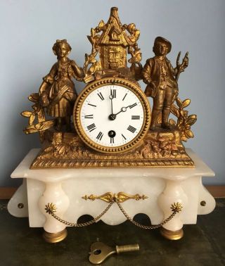 Antique 19th Century French Gilt Figural Alabaster Mantle Clock Spares