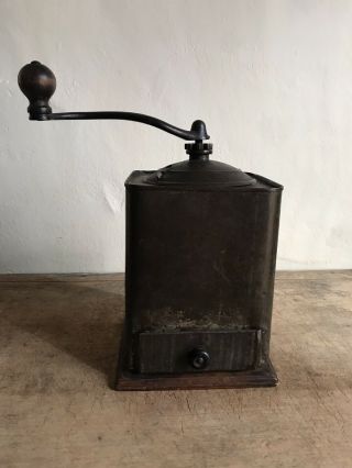 Best Large Early Antique Tin Coffee Grinder Dark Patina Aafa Country Kitchen