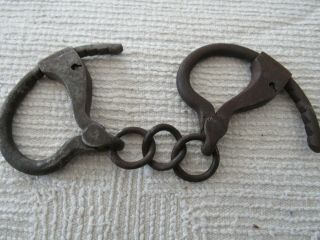 Pair 19th Century Patent Marked Hand Forged Handcuffs