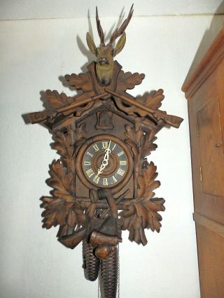 Old Black Forest Cuckoo Clock With 2 Weights For A Easy Restauration