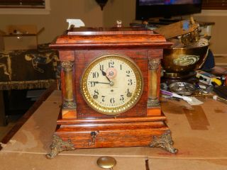 Seth Thomas Adamantine Finish Shelf / Mantle Clock With The Bells And Whistles