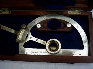 Antique Mahogany Cased Brass Protractor By Negretti & Zambra Of London.