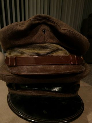2 - Vintage Ww2 Wwii Us Army Khaki Summer Visor Hat Uniform Brown & Black Visor