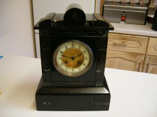 Late 19th Century French Japy Freres Black Slate Mantel Clock (2089)