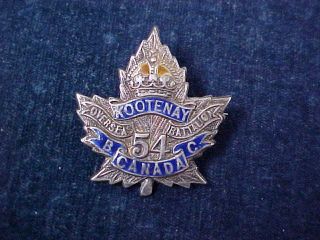 Gorgeous Orig Ww1 Officers Sweetheart Badge 54th Battalion Kootenay " Sterling "