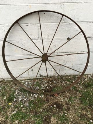 Old Vintage Antique Primitive Steel Spoke Wagon Cart Implement Wheel Farm