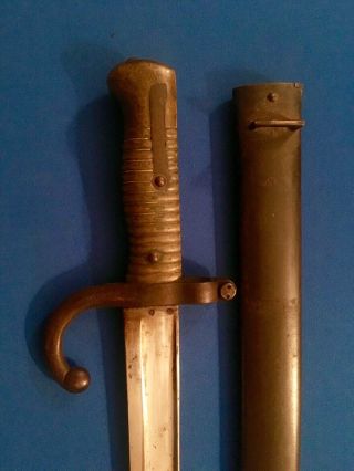 Vintage Old Antique French 1872 Sword Dagger Knife With Scabbard