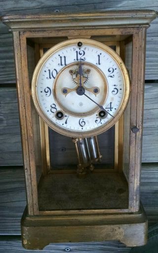 Vintage Antique Ansonia Brass Mantel Clock No Key Does Chime