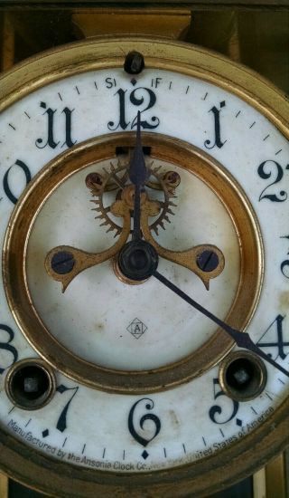VINTAGE antique ANSONIA BRASS MANTEL CLOCK no key does chime 9