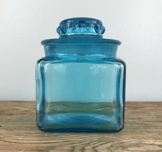 Antique Blue Glass Square Dakota Jar Apothecary Display Jar