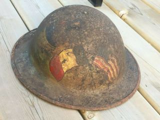 Rare Wwi Ided Helmet Us Marine Corp Hand Painted Soldier Name Italy France 1917