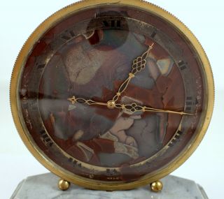 Antique Art Deco Gubelin Lucerne 8 Day Enamel Dial Swiss Clock on Marble PARTS 4