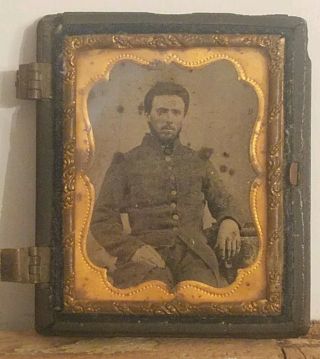 Rare Old Civil War Union Or Confederate Soldier Tin Type Picture 2