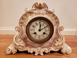 19th Century French Antique Hand Painted Porcelain Mantel Clock - S Marti Et Cie