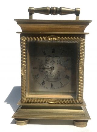 ANTIQUE CARRIAGE CLOCK WITH 18TH.  C VERGE FUSEE POCKET WATCH MOVEMENT 2