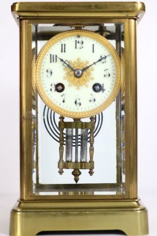 Antique French Crystal Regulator 4 Glass Mantel Clock By Japy Freres Great Size