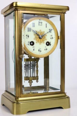 ANTIQUE FRENCH CRYSTAL REGULATOR 4 GLASS MANTEL CLOCK by JAPY FRERES great size 3