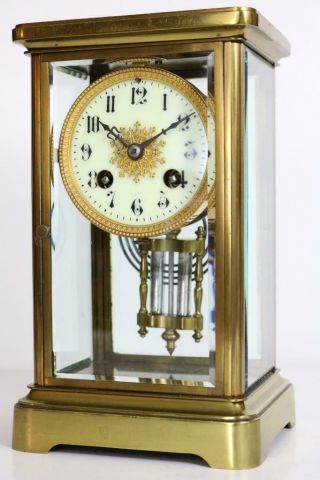 ANTIQUE FRENCH CRYSTAL REGULATOR 4 GLASS MANTEL CLOCK by JAPY FRERES great size 4