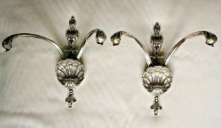 Two Pairs Of 1920s Silver Plated Art Nouveau Scallop Wall Light Sconces
