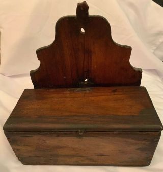 Primitive Wood Pine Salt Box With Lid - Two Compartment Pantry Box C.  1850