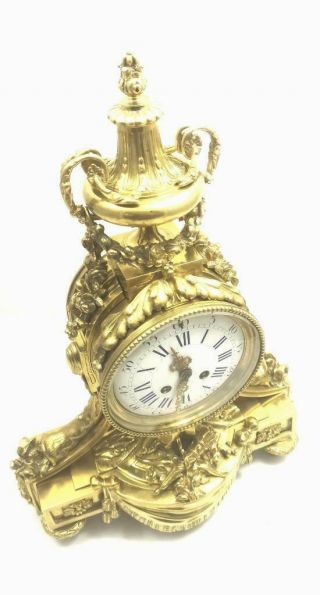 Antique Mantle Clock Breath taking Gilt Bronze 8 Day Bell Striking 1870 S.  Marti 4