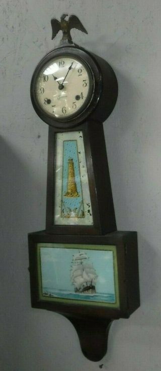 Antique Sessions Banjo Wall Chime Clock Nautical Ship LightHouse 8 - day 4