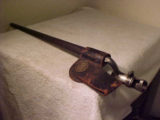 Civil War Triangular Socket Bayonet & Metal Scabbard Leather Frog With Us