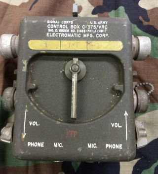 U S Army Military Radio Control Box C - 375/vrc Prc Surplus Field Phone Adapter