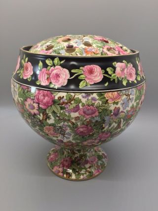 A.  G.  Richardson Crown Ducal Ivory Chintz / Roseland Rose Bowl Vase With Frog Htf