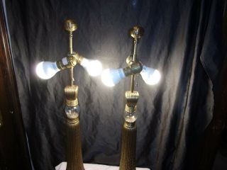 2 CHAPMAN BRASS TASSLE,  GLASS LARGE TABLE LAMPS MID CENTURY EXC.  COND. 10