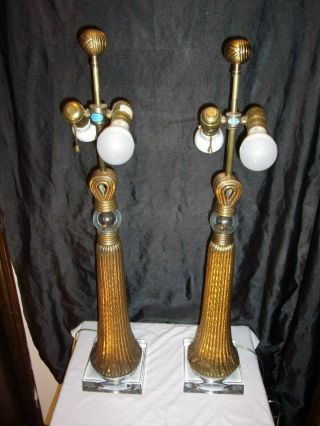 2 Chapman Brass Tassle,  Glass Large Table Lamps Mid Century Exc.  Cond.