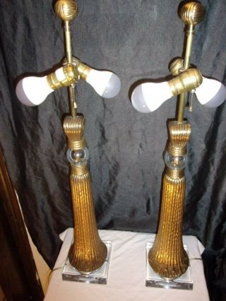 2 CHAPMAN BRASS TASSLE,  GLASS LARGE TABLE LAMPS MID CENTURY EXC.  COND. 7