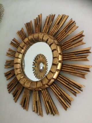 Vintage Mid Century Italian Hand Carved Wooden Gold Gilded Sunburst Mirror 2