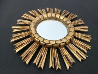 Vintage Mid Century Italian Hand Carved Wooden Gold Gilded Sunburst Mirror 3