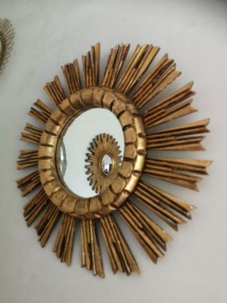 Vintage Mid Century Italian Hand Carved Wooden Gold Gilded Sunburst Mirror 4