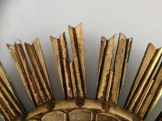 Vintage Mid Century Italian Hand Carved Wooden Gold Gilded Sunburst Mirror 9