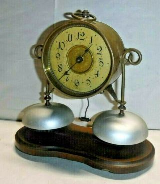 Rare Unusual Antique Junghans German 2 Bell Alarm Clock
