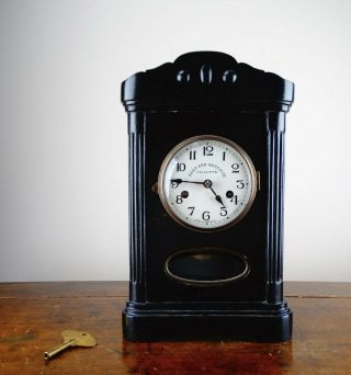 Antique Gustav Becker Mantel Clock In Ebonized Case Striking 8 Day 1920s Germany
