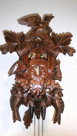 Large Cuckoo Clock Musical Play 2 Melodies Black Forest Wall Clock 3 Wight