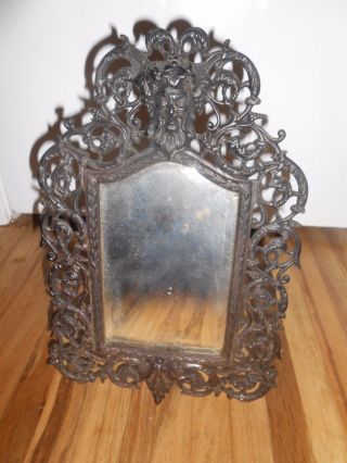 Antique Rare Fancy Cast Iron Man Of The North Victorian Ornate Old Mirror - Wow