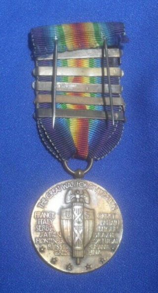 WW1 US Army 212th Engineer ' s Victory Medal with 5 Bars Cambrai,  Somme Defensive 4