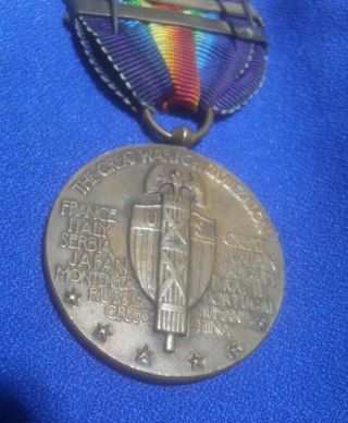 WW1 US Army 212th Engineer ' s Victory Medal with 5 Bars Cambrai,  Somme Defensive 5