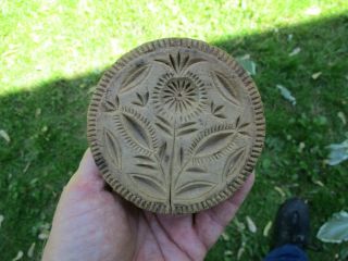 Antique 19thc Carved Thistle Flower Butter Stamp Mold