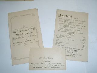 3 Antique 1900 Advertising Flyers Price Lists Wc Snider Dentist St Johnsville Ny