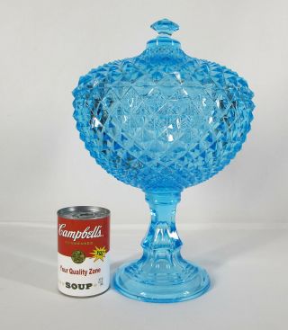 Vintage Huge 14 " Sawtooth Grandfather Ice Blue Covered Candy Apothecary Jar Yqz