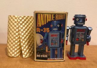 Vintage Litho Robot R - 35 Masudaya 1984 Wind Up Tin Toy 100 Nib