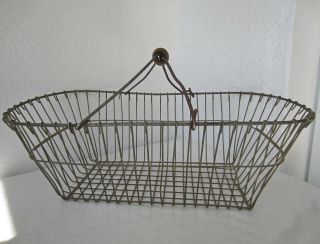 Large 20 " Vintage Metal Wire Basket With Handle,  Antique Old Garden Kitchen