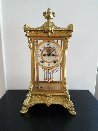 Antique Ansonia Crystal Clock Open Escapement