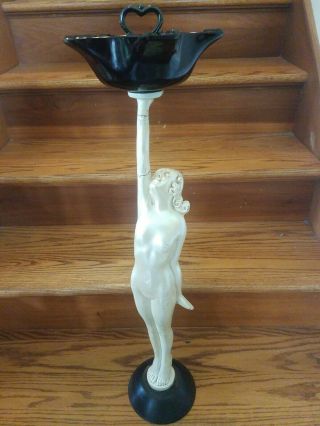 Vintage Art Deco Nouveau Nude Lady Pedestal Statue Ash Tray Smoking Stand 30 "