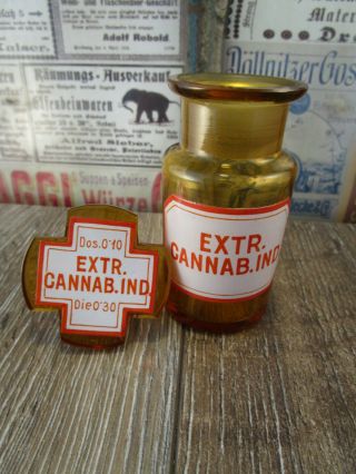 , Extreme Rare,  Cannabis Indica / Drug Poison / Apothecary Bottle / Jar C1910